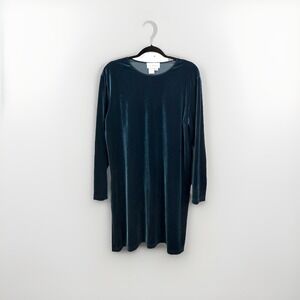 J Jill Vintage Velvet Tunic Dress Large Dark Teal Long Sleeves Made USA Classic